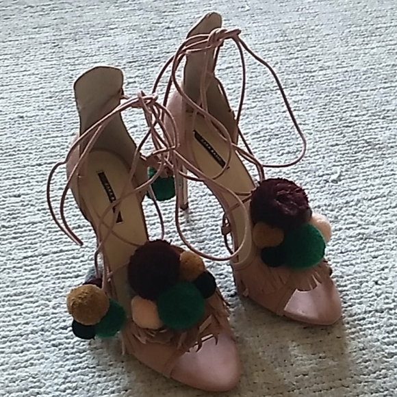 Zara Pink Suede lace up heels  * Damaged - Picture 1 of 7